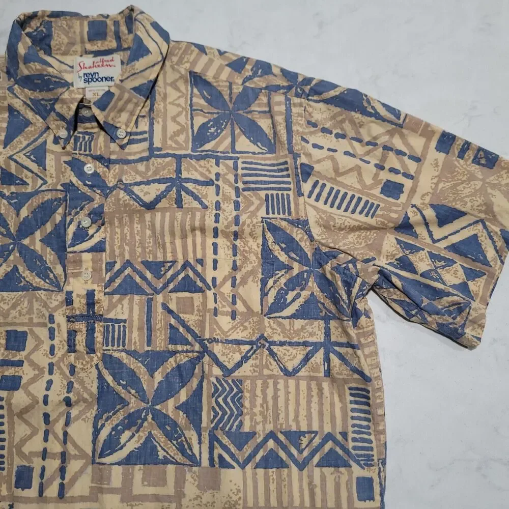 Alfred Shaheen By Reyn Spooner Tailored In Hawaii Tropical Tribal Shirt NWOT VTG - Picture 1 of 10